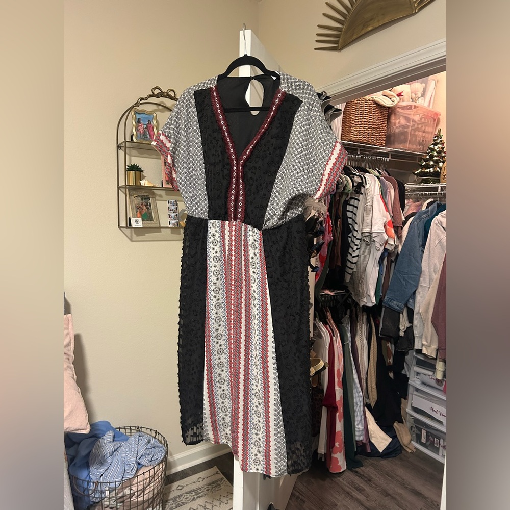 Piper & Scoot Black and Red Patterned Dress